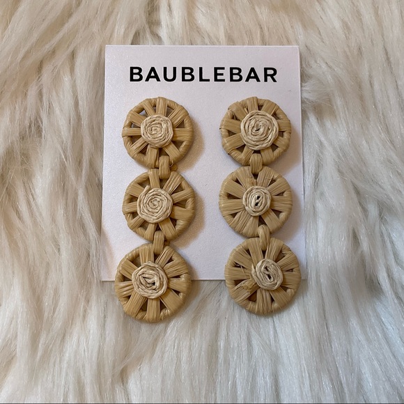 BaubleBar Straw / Rattan / Raffia Triple Drop Earrings - New on Card - NWT - Picture 3 of 7